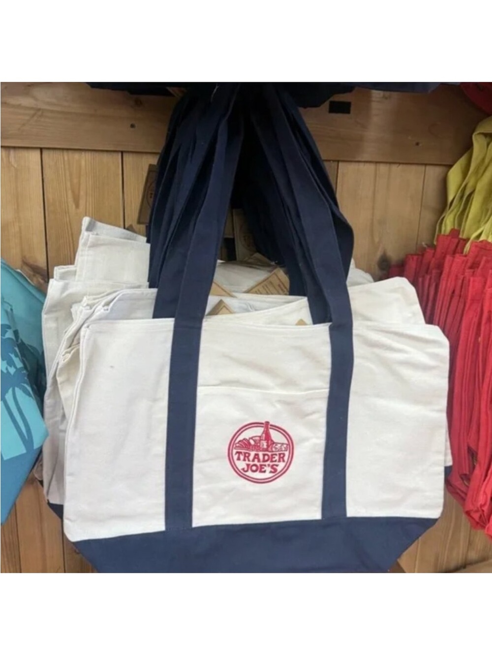 Cream & Navy Canvas Tote Bag